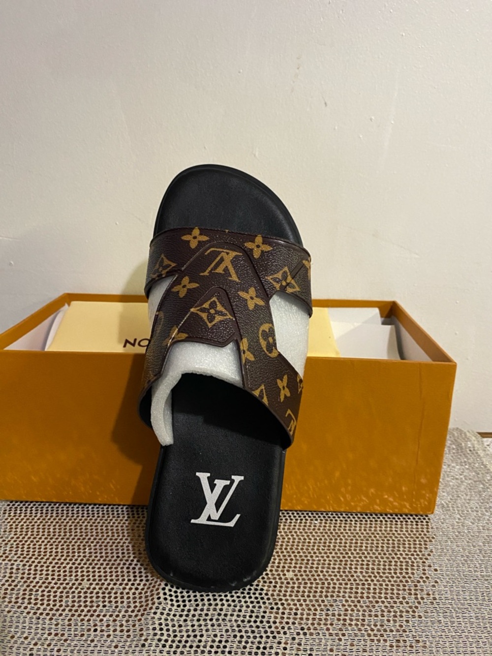 Louis Vuitton Brown Monogram Slide with Black Footbed - Picture 2 of 6
